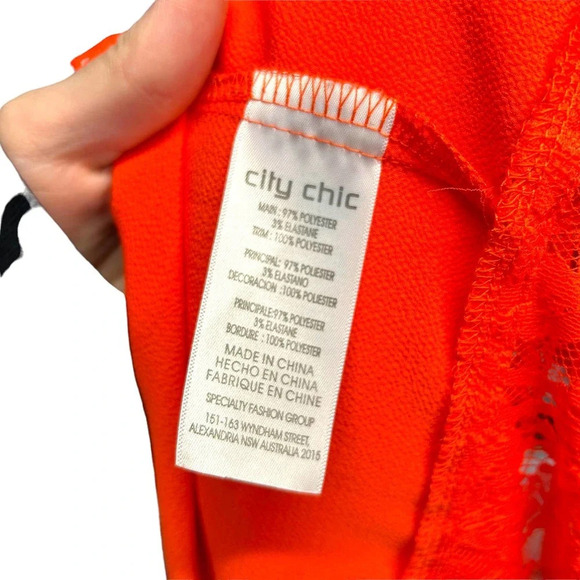 City Chic Neon Orange Open Front Lace Inset Kimono Plus Size 14 - Picture 9 of 10